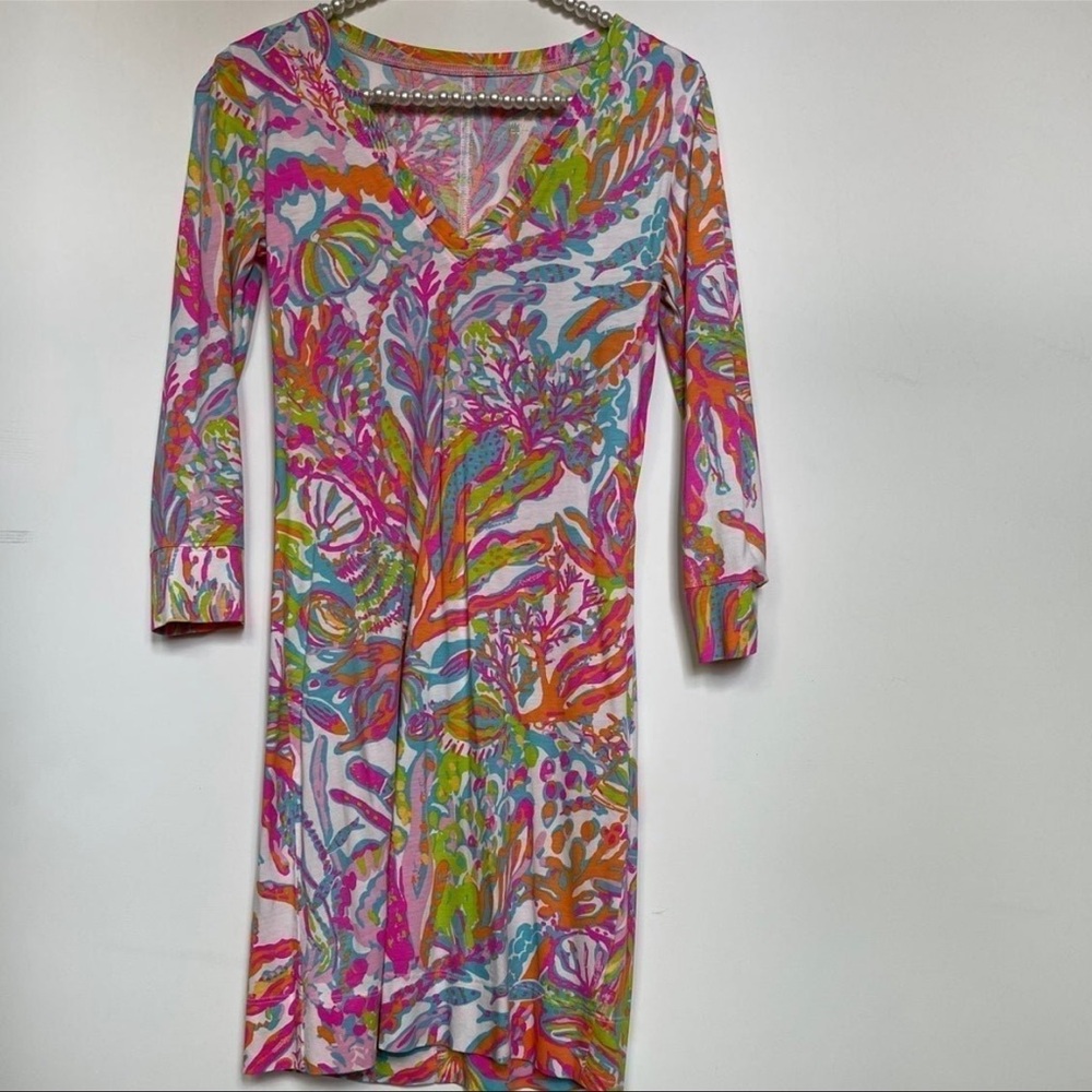 Lilly Pulitzer XS UPF 50+ Cotton Tropical 3/4 Sleeve Mini Dress Super Soft